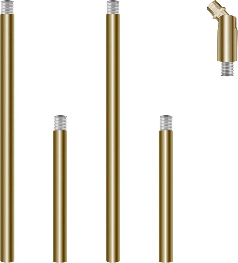 MAYOMAJO M10 Threaded Extension Poles Lighting Fixture Downrods Stems & 180 Degrees Sloped Ceiling Adapter Kits for Pendant Light, Island Lighting, Chandeliers (Brass) - Image 1